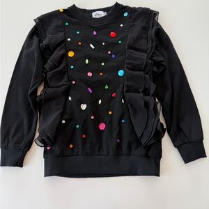 Lola and The Boys ruffle rainbow gem cotton sweatshirt